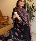 Black embroidered straight kurta palazzo with dupatta set