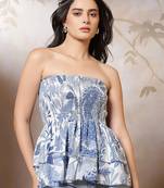 Blue cotton printed top for women