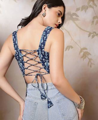 Blue cotton printed top for women 2