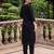 Black embroidered straight kurta trousers with dupatta set