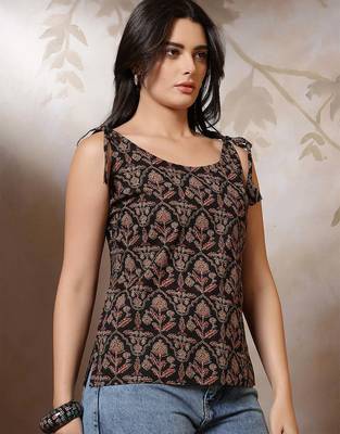 Black cotton printed top for women 2