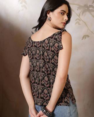 Black cotton printed top for women 3