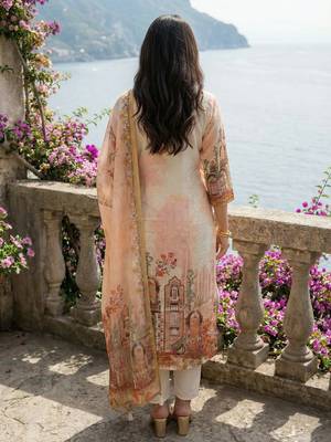 Off white printed straight kurta trousers with dupatta set 2