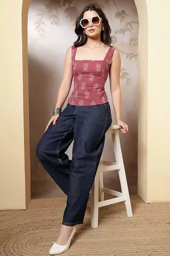 Mauve cotton printed top for women