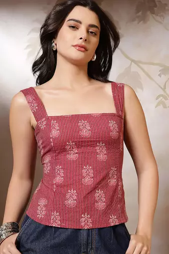 Mauve cotton printed top for women