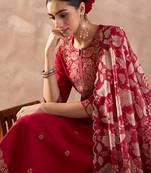 Pink embroidered straight kurta palazzo with dupatta set