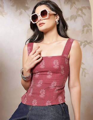 Mauve cotton printed top for women 4
