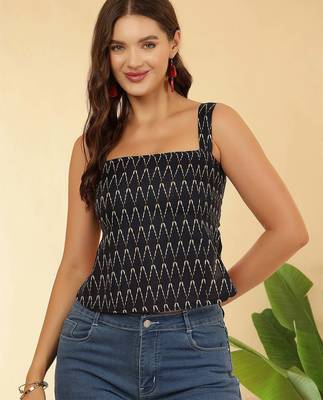 Navy-blue cotton printed top for women 2