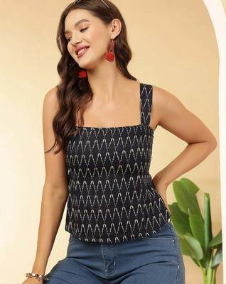 Navy-blue cotton printed top for women 3