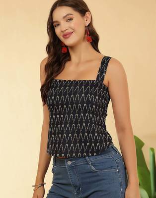 Navy-blue cotton printed top for women 4