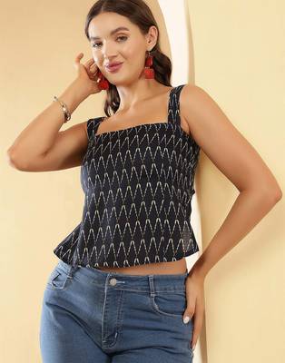 Navy-blue cotton printed top for women 5