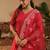 Pink embroidered a-line kurta trousers with dupatta set