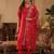 Pink embroidered a-line kurta trousers with dupatta set