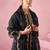 Black embroidered straight kurta trousers with dupatta set
