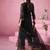 Black embroidered straight kurta trousers with dupatta set