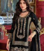 Black embroidered straight kurta palazzo with dupatta set