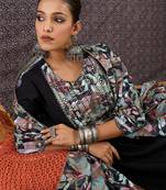 Black printed straight kurta trousers with dupatta set