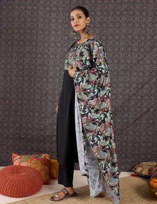 Black printed straight kurta trousers with dupatta set 3