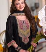 Black embroidered a-line kurta trousers with dupatta set