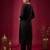Black embroidered straight kurta trousers with dupatta set