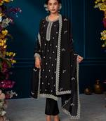 Black straight embroidered kurta trousers with dupatta set