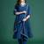 Blue embroidered straight kurta trousers with dupatta set
