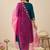 Blue embroidered straight kurta trousers with dupatta set