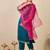 Blue embroidered straight kurta trousers with dupatta set