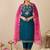 Blue embroidered straight kurta trousers with dupatta set