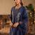 Blue embroidered straight kurta trousers with dupatta set