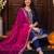 Purple embroidered straight kurta trousers with dupatta set
