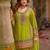 Green embroidered straight kurta sharara with dupatta set