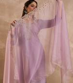 Lavender embroidered straight kurta trousers with dupatta set