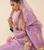 Lavender embroidered straight kurta trousers with dupatta set