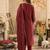 Maroon embroidered straight kurta trousers with dupatta set