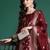 Maroon woven design straight kurta trousers with dupatta set