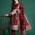 Maroon woven design straight kurta trousers with dupatta set