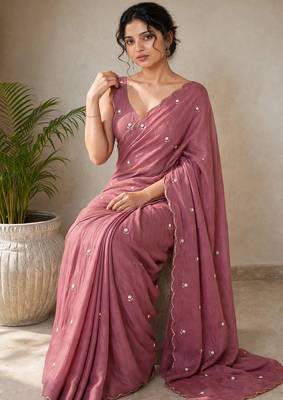 Partywear crush saree with handwork flower butti and elegant border 3
