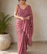 Partywear crush saree with handwork flower butti and elegant border