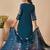 Navy blue embroidered straight kurta trousers with dupatta set