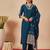 Navy blue embroidered straight kurta trousers with dupatta set