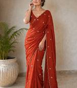 Partywear crush saree with handwork flower butti and contrast border