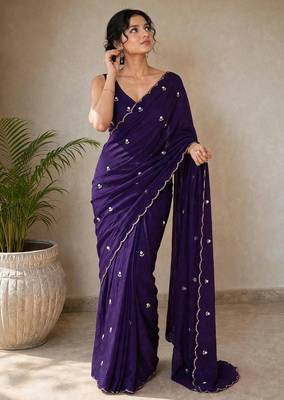 Designer crush saree with handwork floral butti and embellished border 1