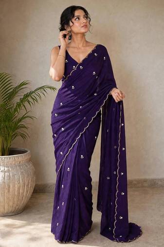 Designer crush saree with handwork floral butti and embellished border
