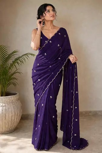 Designer crush saree with handwork floral butti and embellished border