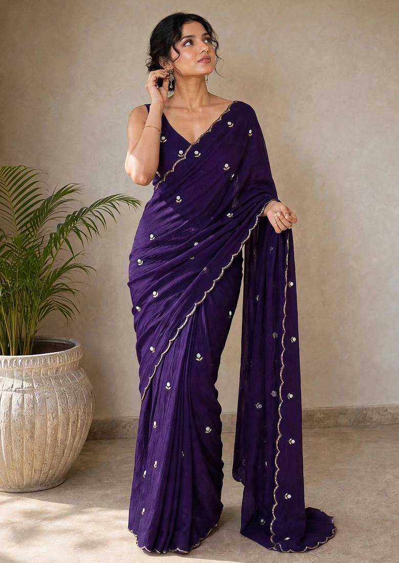 Designer crush saree with handwork floral butti and embellished border
