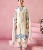 Off white embroidered straight kurta trousers with dupatta set