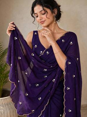 Designer crush saree with handwork floral butti and embellished border 2