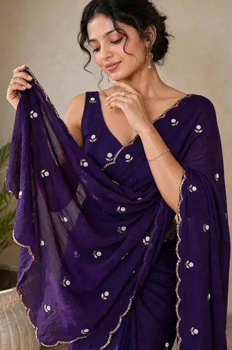 Designer crush saree with handwork floral butti and embellished border
