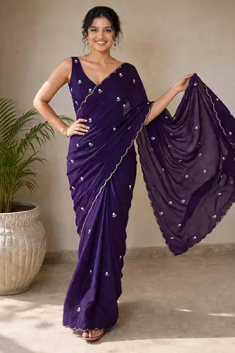 Designer crush saree with handwork floral butti and embellished border